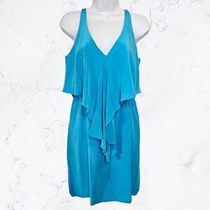 Amanda Uprichard Bright Blue Silk Lightweight Ruffle Summer Dress